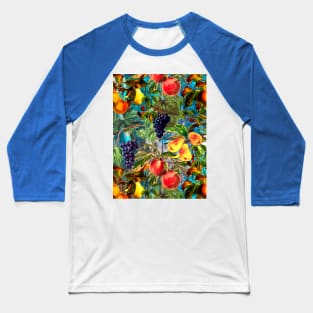 Exotic Vintage fruit pattern, vines, vintage florals, botanical pattern, blue floral illustration Baseball T-Shirt